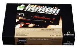 Rembrandt Set de couleurs acryliques Traditional 10 x 40 ml + accessoires avec boîte en bois